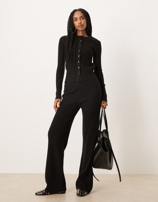 ASOS DESIGN knitted rib cardigan in black (part of a set), 3 of 4