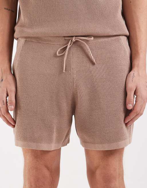 ASOS DESIGN knitted rib co-ord shorts in taupe , 4 of 5