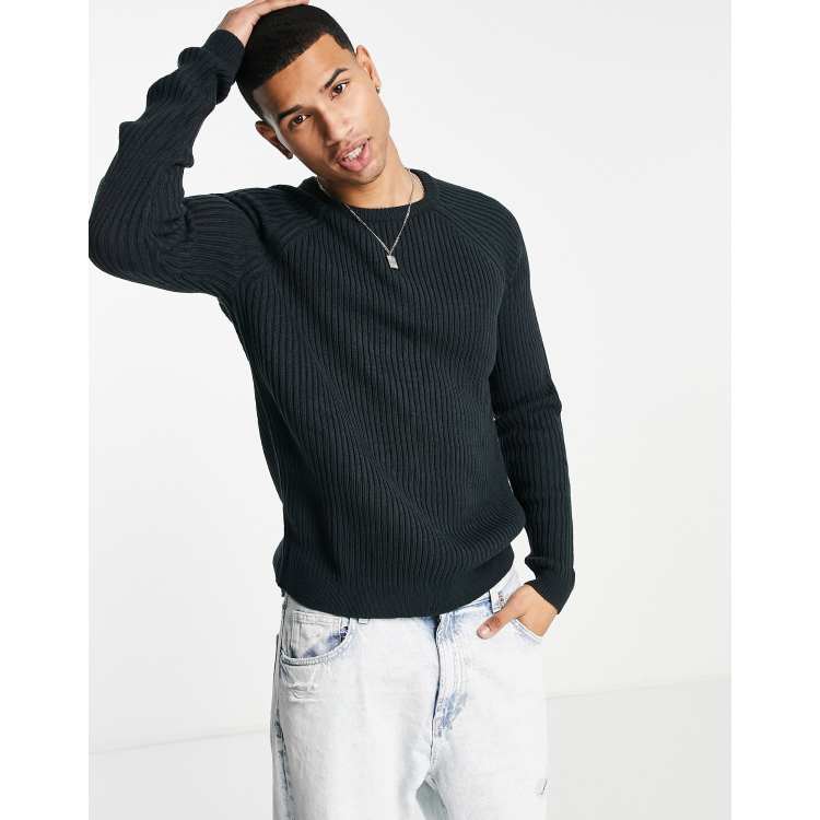 ASOS DESIGN knitted rib crew neck jumper in navy | ASOS