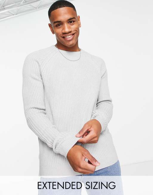 ASOS DESIGN knitted rib crew neck sweater in gray