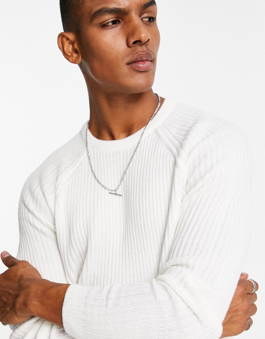 ASOS DESIGN knitted rib crew neck sweater in white