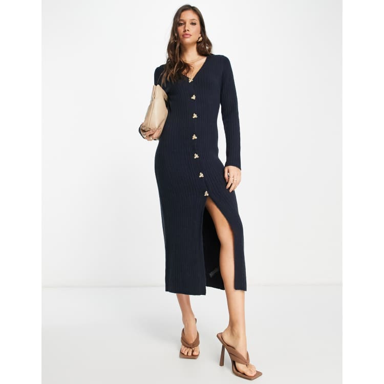 asos midi sweater dress ASOS DESIGN super soft turned cuff roll neck midi sweater dress in  chocolate