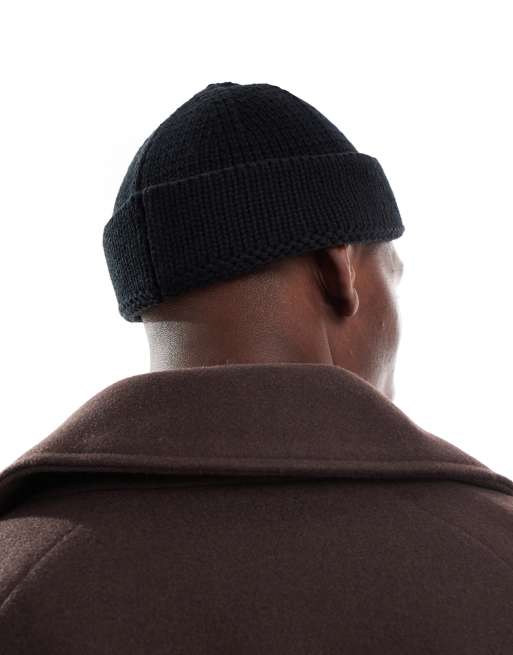 ASOS DESIGN - Petit bonnet en maille à côtes anglaises - Noir