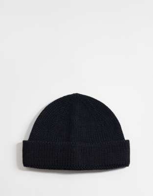 Asos Design Knitted Rib Mini Fisherman Beanie In Black