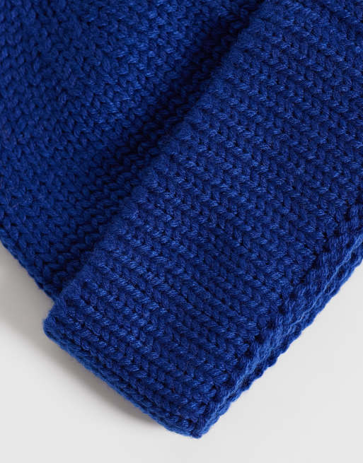 ASOS DESIGN knitted rib mini fisherman beanie in blue, 2 of 3