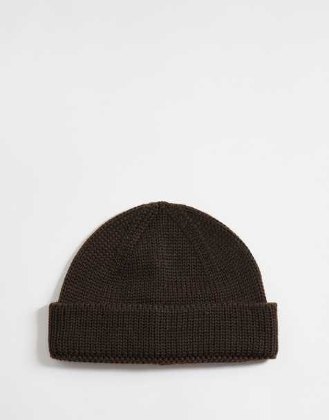 ASOS DESIGN knitted rib mini fisherman beanie in brown - view 1