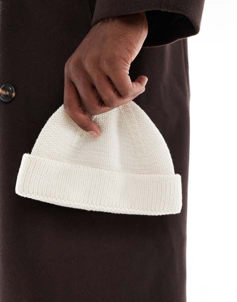 ASOS DESIGN knitted rib mini fisherman beanie in cream - view 2