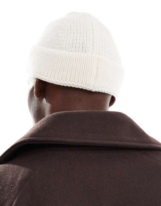 ASOS DESIGN knitted rib mini fisherman beanie in cream, 3 of 3