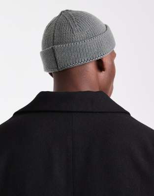 Asos Design Knitted Rib Mini Fisherman Beanie In Gray