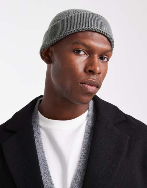 ASOS DESIGN knitted rib mini fisherman beanie in grey - view 1