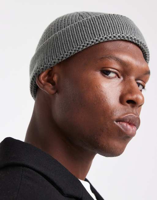 ASOS DESIGN - Petit bonnet en maille à côtes anglaises - Gris