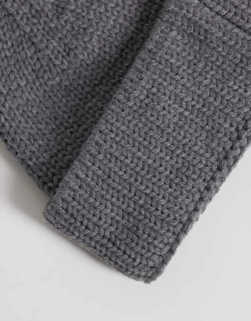 ASOS DESIGN knitted rib mini fisherman beanie in grey, 2 of 3