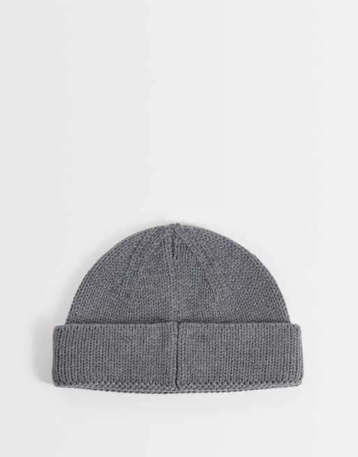ASOS DESIGN knitted rib mini fisherman beanie in grey, 3 of 3