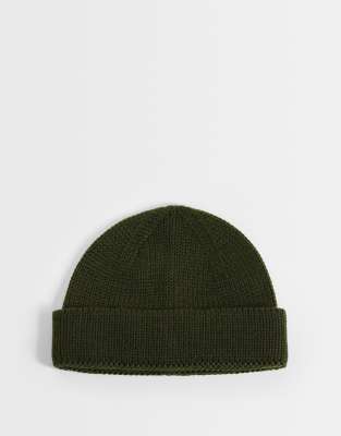 Asos Design Knitted Rib Mini Fisherman Beanie In Green