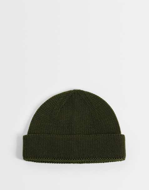 ASOS DESIGN knitted rib mini fisherman beanie in khaki - view 1