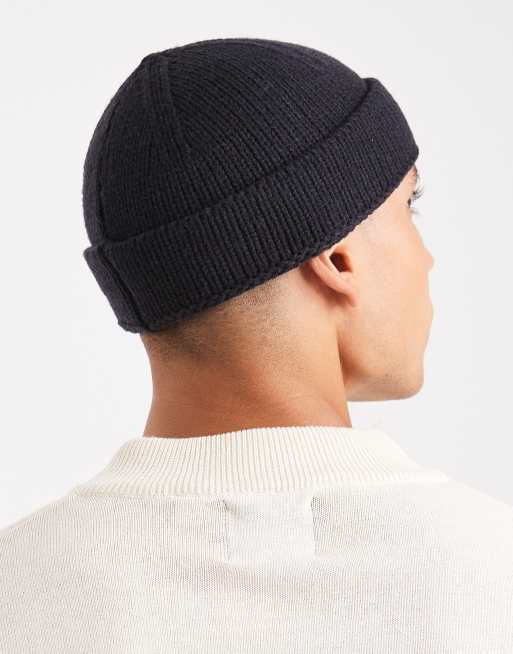 ASOS DESIGN - Bonnet en maille côtelée à côtes anglaise - Bleu marine
