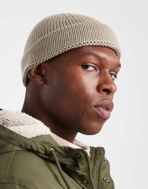 ASOS DESIGN knitted rib mini fisherman beanie in neutral - view 1