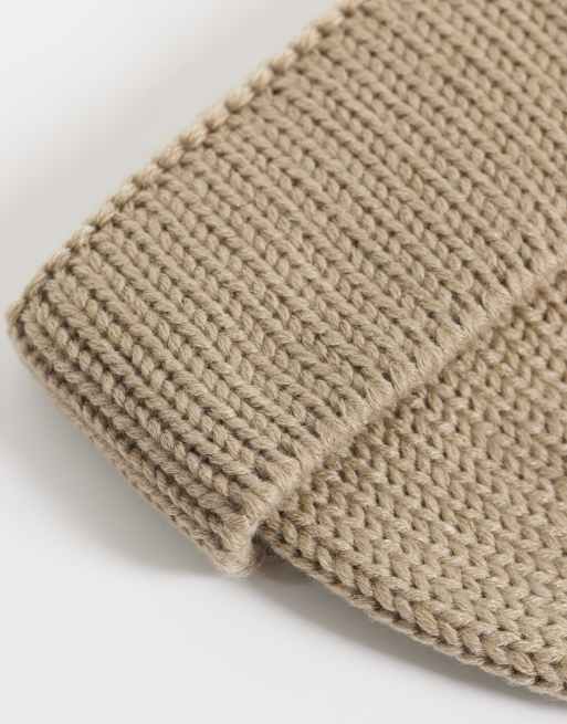 ASOS DESIGN knitted rib mini fisherman beanie in neutral, 2 of 3