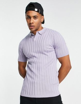 ASOS DESIGN knitted rib polo shirt in lilac