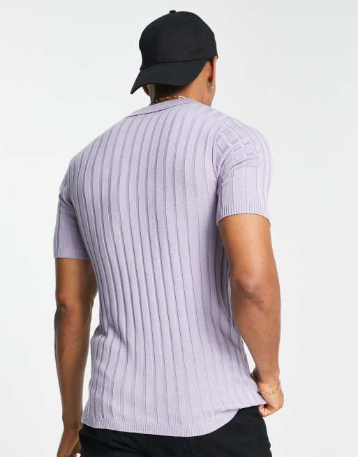 ASOS DESIGN knitted rib polo shirt in lilac