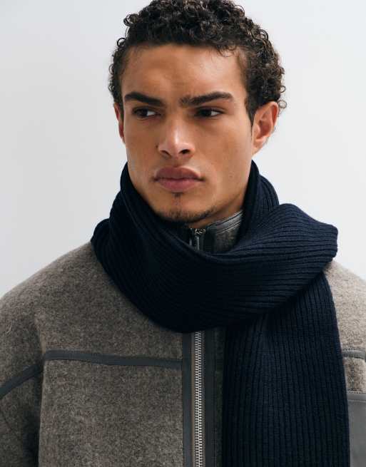 ASOS DESIGN knitted rib scarf in navy, 2 of 3