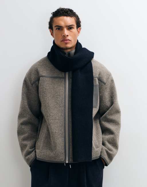 ASOS DESIGN knitted rib scarf in navy, 3 of 3