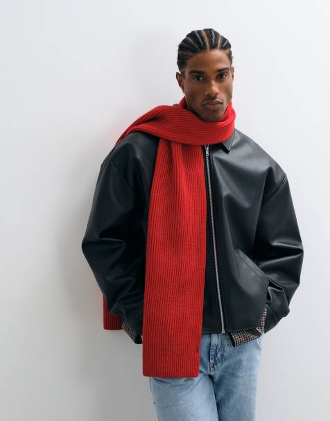 ASOS DESIGN knitted rib scarf in red - view 1