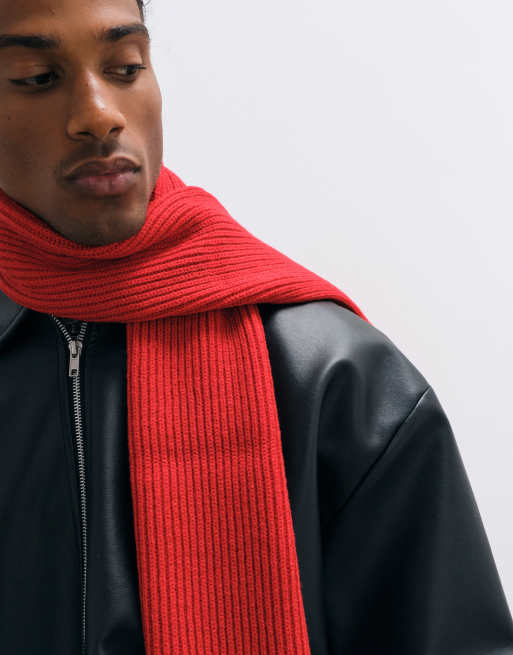 ASOS DESIGN knitted rib scarf in red, 3 of 3