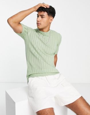 ASOS DESIGN knitted rib t-shirt in light green
