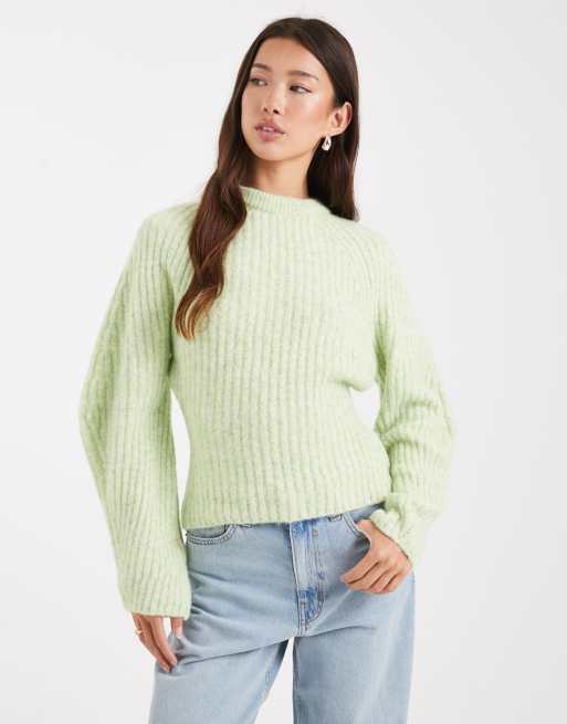 ASOS DESIGN knitted rib waisted jumper with banana sleeve in olive