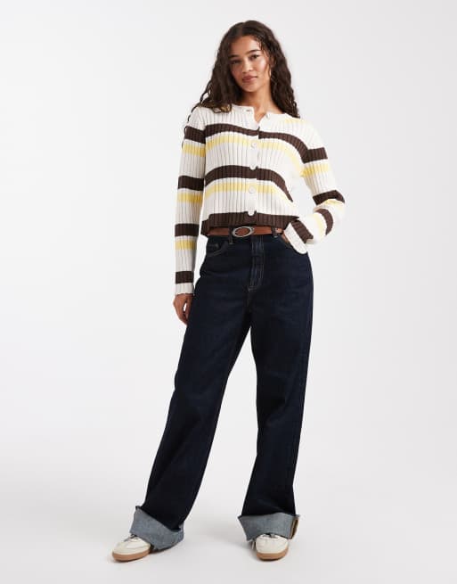 ASOS DESIGN knitted ribbed cardigan in multi stripe, 4 of 4
