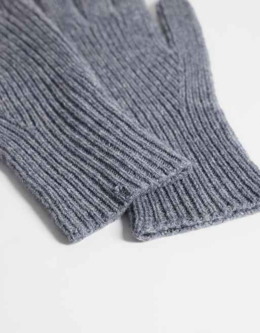 ASOS DESIGN knitted ribbed gloves in grey, 2 of 3