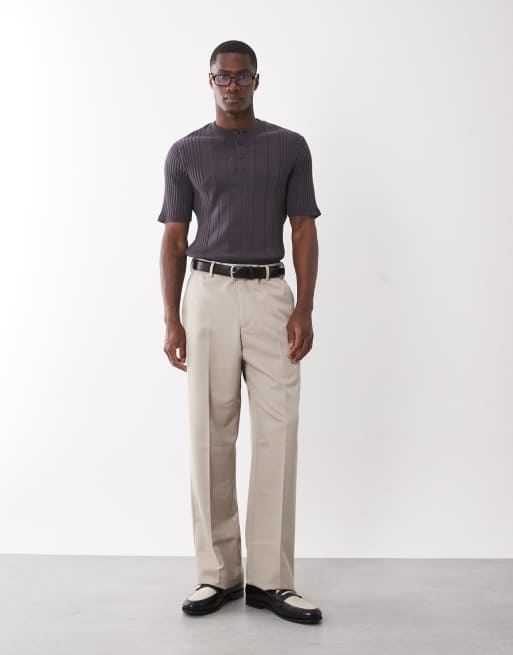 ASOS DESIGN knitted ribbed henley in charcoal, 3 of 5