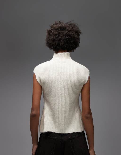 ASOS DESIGN knitted ribbed high neck tank in ecru, 2 of 4