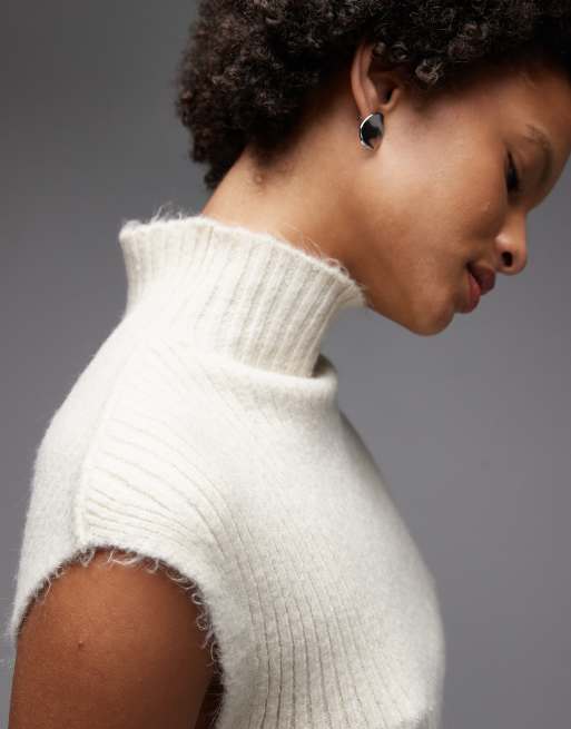 ASOS DESIGN knitted ribbed high neck tank in ecru, 3 of 4