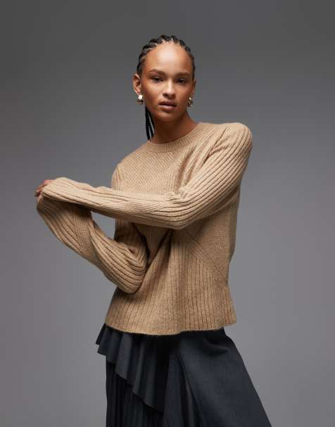 ASOS DESIGN knitted ribbed jumper in mocha - view 1