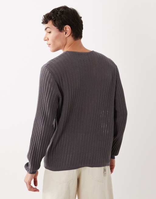 ASOS DESIGN knitted ribbed long sleeve crew neck t-shirt in grey, 2 of 5