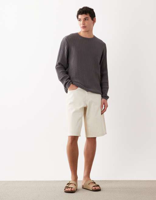 ASOS DESIGN knitted ribbed long sleeve crew neck t-shirt in grey, 3 of 5