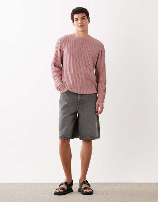 ASOS DESIGN knitted ribbed long sleeve crew neck t-shirt in pink, 3 of 5