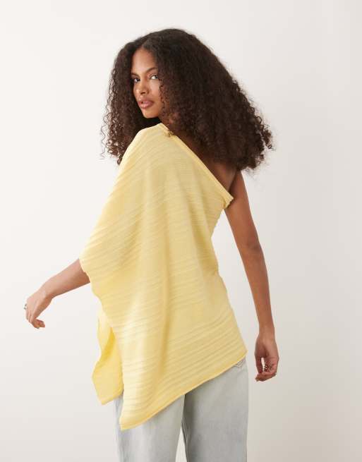 ASOS DESIGN knitted ribbed longline poncho in ecru, 4 of 4
