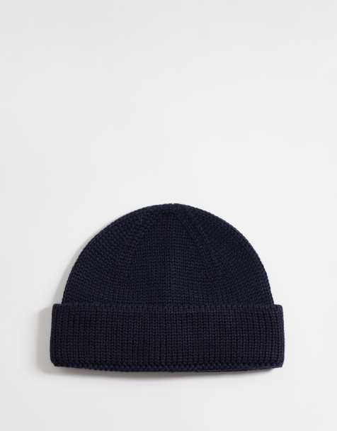 ASOS DESIGN knitted ribbed mini fisherman beanie in navy - view 1