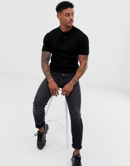 Black ribbed shop polo