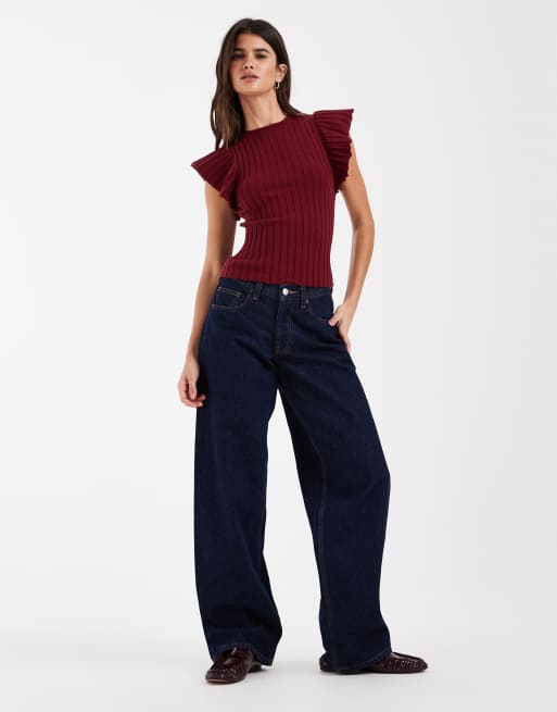 ASOS DESIGN knitted ribbed short sleeve tee in plum, 2 of 4