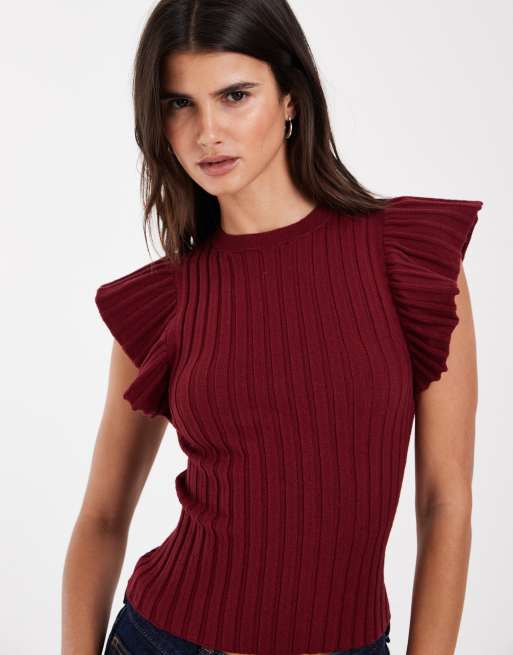 ASOS DESIGN knitted ribbed short sleeve tee in plum, 3 of 4