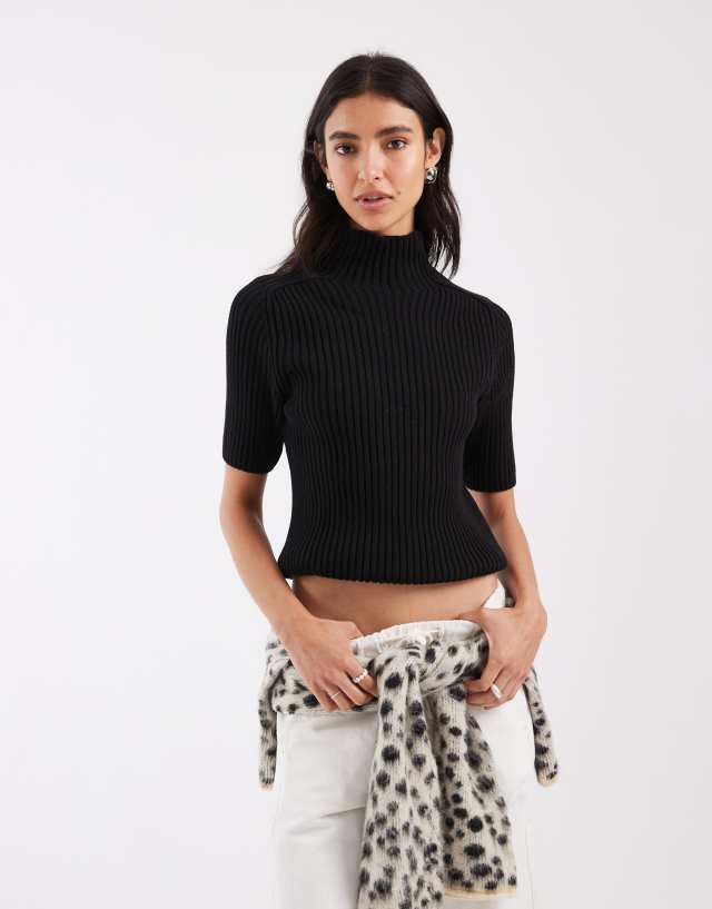ASOS DESIGN knitted ribbed sweater in black