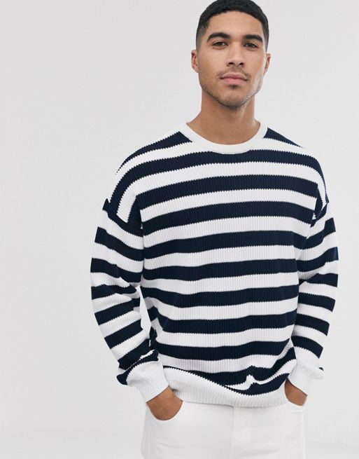 ASOS DESIGN knitted ribbed sweater with black and white stripe | ASOS