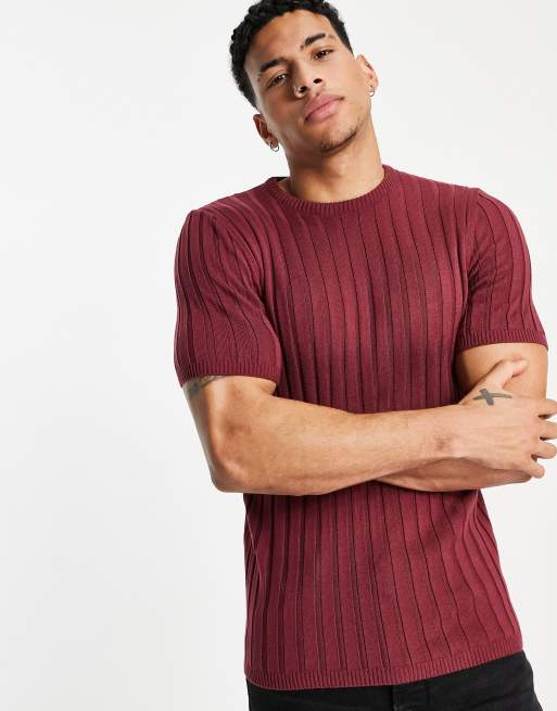 ASOS DESIGN knitted ribbed t shirt in raspberry ASOS