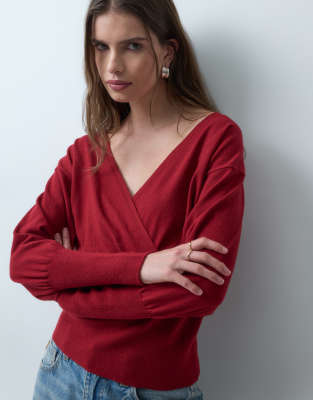 Asos Design Knitted Ribbed Wrap Waist Sweater In Red