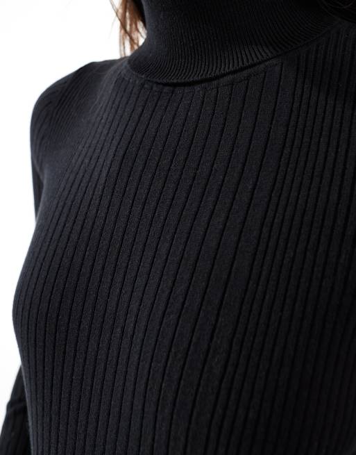 ASOS DESIGN knitted roll neck top in engineered rib in black, 4 of 4