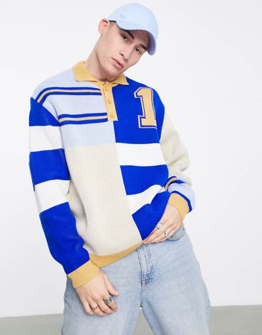ASOS DESIGN knitted rugby polo jumper with embroidery ASOS